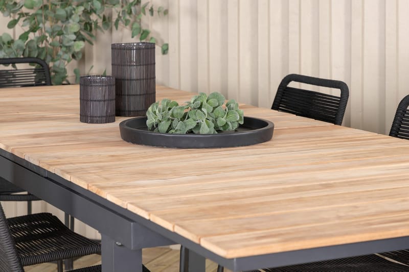 Mexico Förlängningsbar Matgrupp Utomhus 160cm + 6 Lindos Matstolar - Svart - Utemöbler - Utegrupp - Matgrupp utomhus