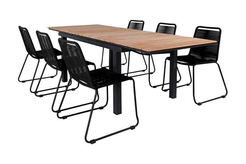 Mexico Förlängningsbar Matgrupp Utomhus 160cm + 6 Lindos Matstolar - Svart - Utemöbler - Utegrupp - Matgrupp utomhus