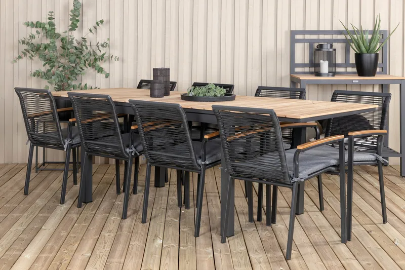 Mexico Förlängningsbar Matgrupp Utomhus 160cm + 8 Dallas Stolar - Brun/Svart - Utemöbler - Utegrupp - Matgrupp utomhus