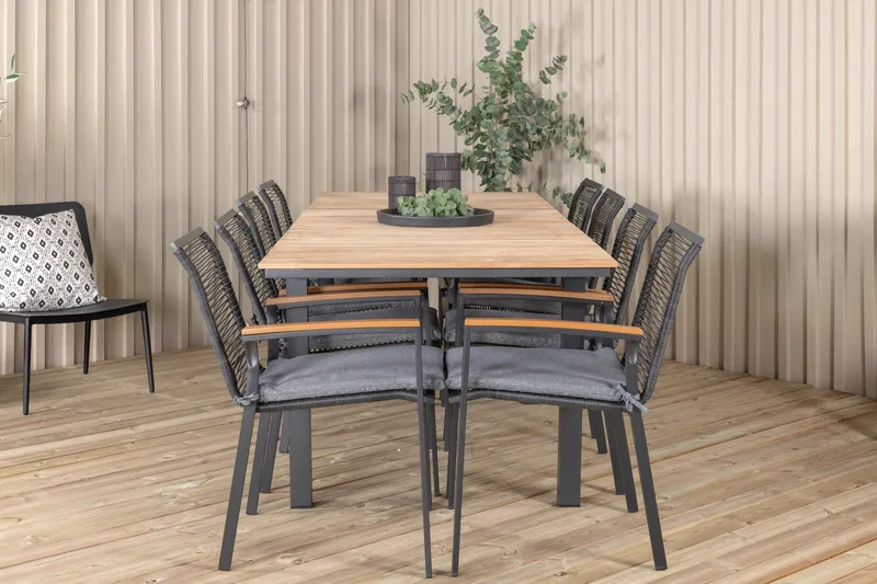 Mexico Förlängningsbar Matgrupp Utomhus 160cm + 8 Dallas Stolar - Brun/Svart - Utemöbler - Utegrupp - Matgrupp utomhus