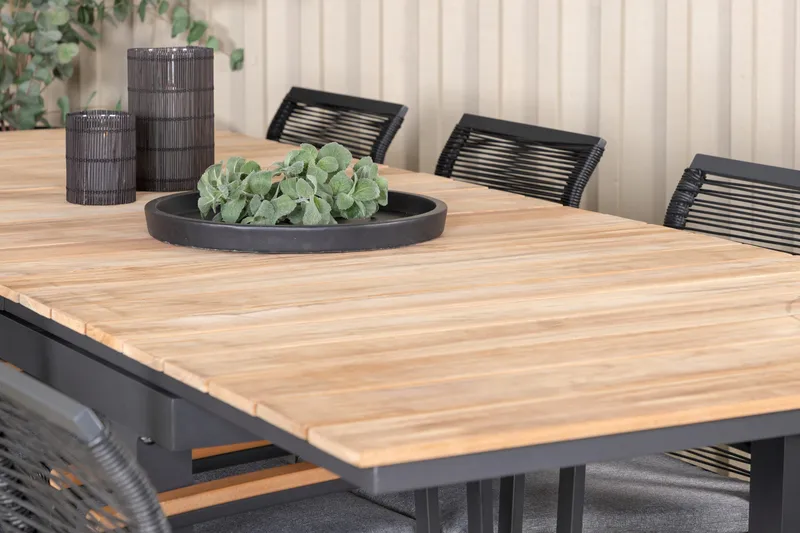 Mexico Förlängningsbar Matgrupp Utomhus 160cm + 8 Dallas Stolar - Brun/Svart - Utemöbler - Utegrupp - Matgrupp utomhus