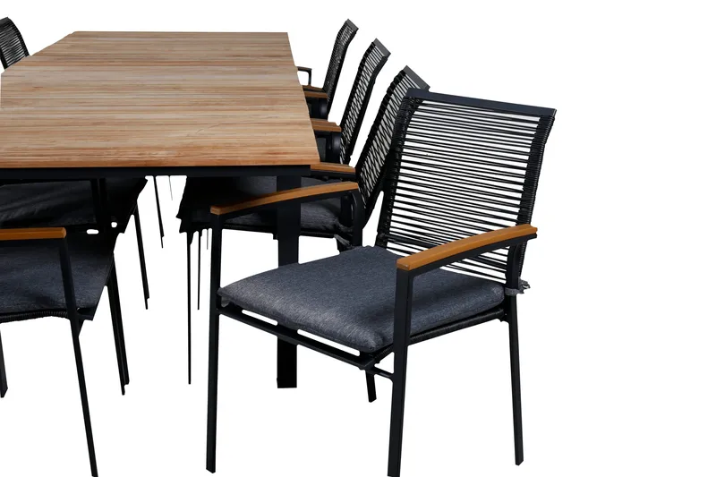 Mexico Förlängningsbar Matgrupp Utomhus 160cm + 8 Dallas Stolar - Brun/Svart - Utemöbler - Utegrupp - Matgrupp utomhus