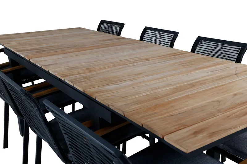 Mexico Förlängningsbar Matgrupp Utomhus 160cm + 8 Dallas Stolar - Brun/Svart - Utemöbler - Utegrupp - Matgrupp utomhus