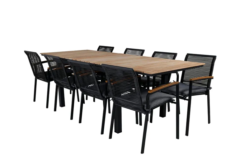 Mexico Förlängningsbar Matgrupp Utomhus 160cm + 8 Dallas Stolar - Brun/Svart - Utemöbler - Utegrupp - Matgrupp utomhus