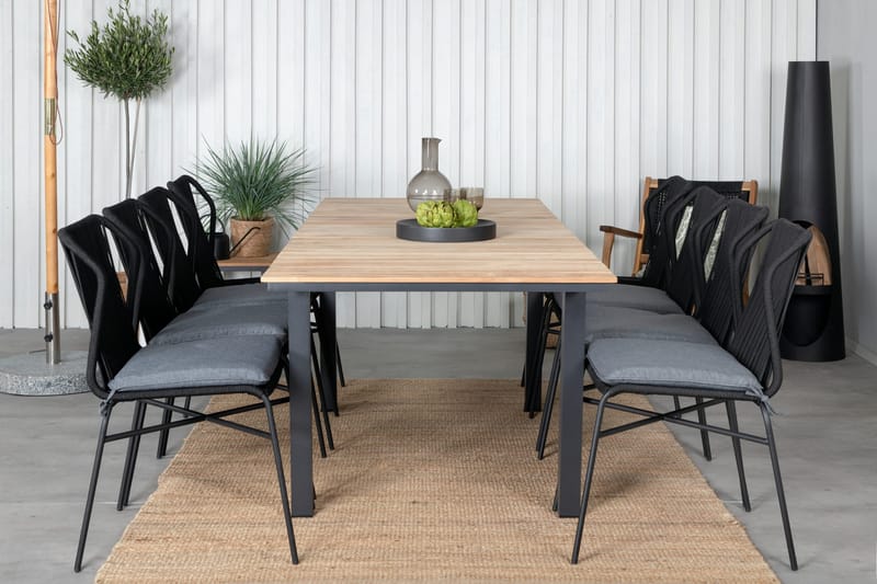 Mexico Förlängningsbar Matgrupp Utomhus 160cm + 8 Julian Stolar - Brun/Svart - Utemöbler - Utegrupp - Matgrupp utomhus