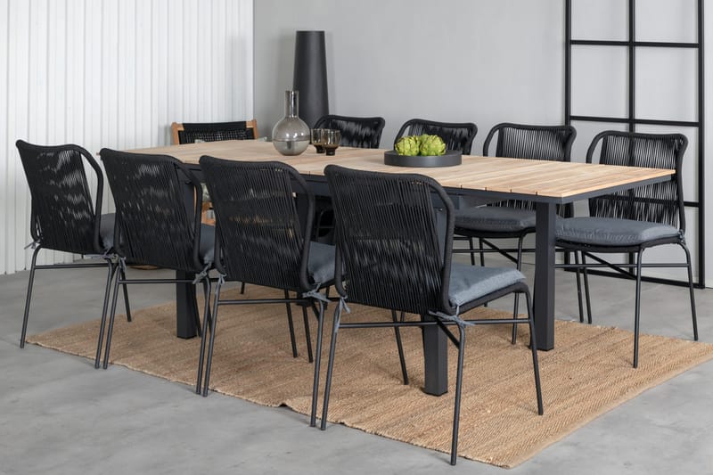Mexico Förlängningsbar Matgrupp Utomhus 160cm + 8 Julian Stolar - Brun/Svart - Utemöbler - Utegrupp - Matgrupp utomhus