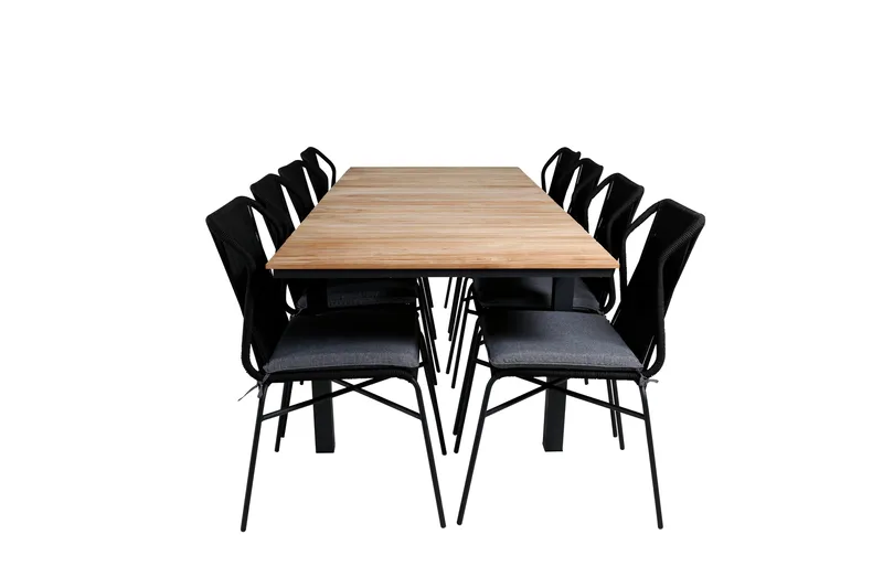 Mexico Förlängningsbar Matgrupp Utomhus 160cm + 8 Julian Stolar, Brun/Svart