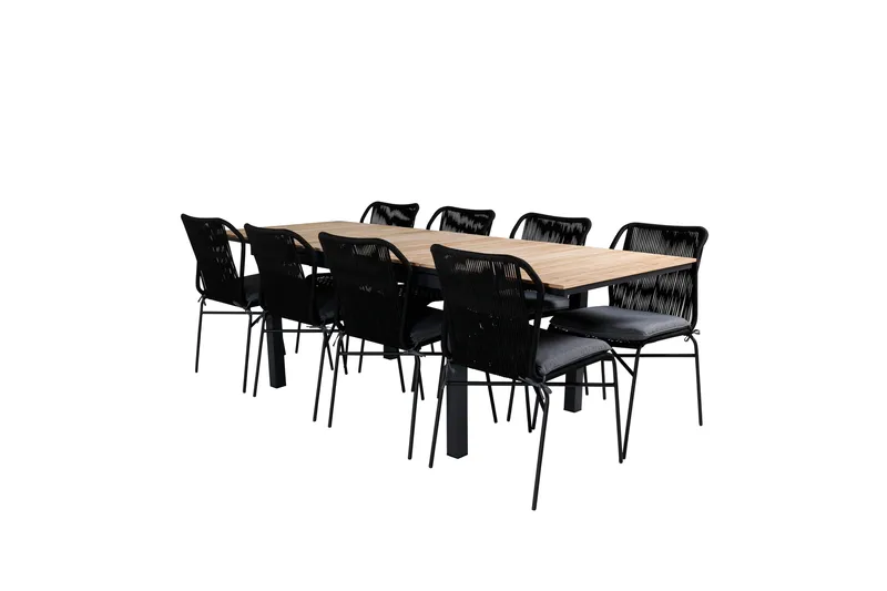 Mexico Förlängningsbar Matgrupp Utomhus 160cm + 8 Julian Stolar - Brun/Svart - Utemöbler - Utegrupp - Matgrupp utomhus