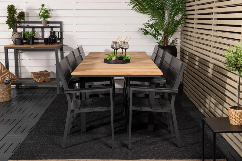 Mexico Förlängningsbar Matgrupp Utomhus 160cm + 8 Levels Matstolar, Svart