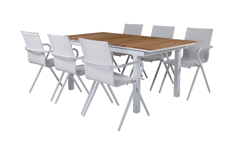 Mexico Förlängningsbar Matgrupp Utomhus 180cm + 6 Alina Stolar - Brun/Vit - Utemöbler - Utegrupp - Matgrupp utomhus