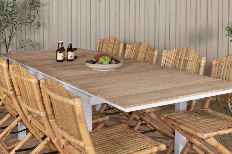 Mexico Förlängningsbar Matgrupp Utomhus 180cm + 8 Cane Stolar - Brun/Vit - Utemöbler - Utegrupp - Matgrupp utomhus