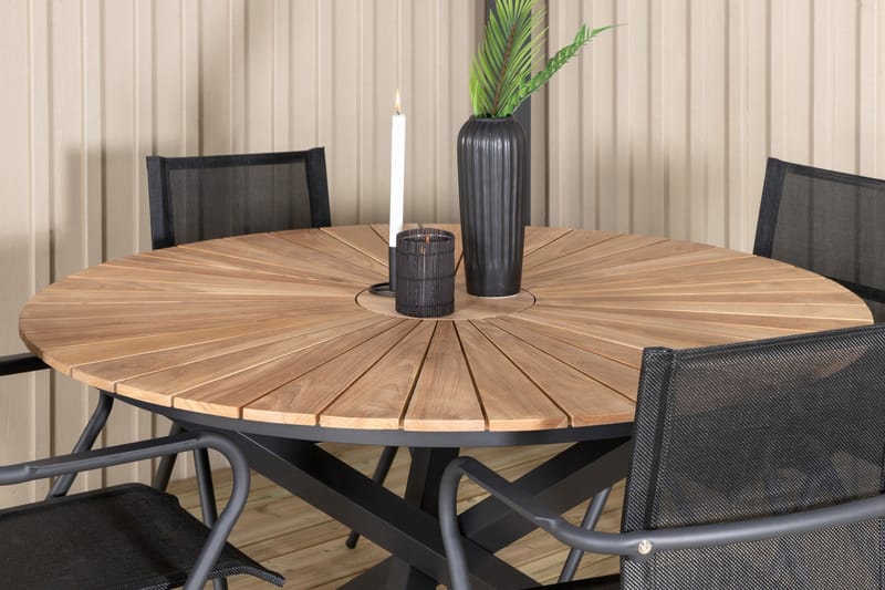 Mexico Matgrupp Utomhus Rund Ø140cm + 4 Alina Matstolar - Brun/Vit - Utemöbler - Utegrupp - Matgrupp utomhus