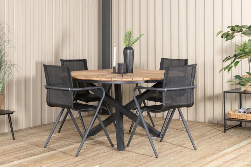 Mexico Matgrupp Utomhus Rund Ø140cm + 4 Alina Matstolar, Brun/Vit