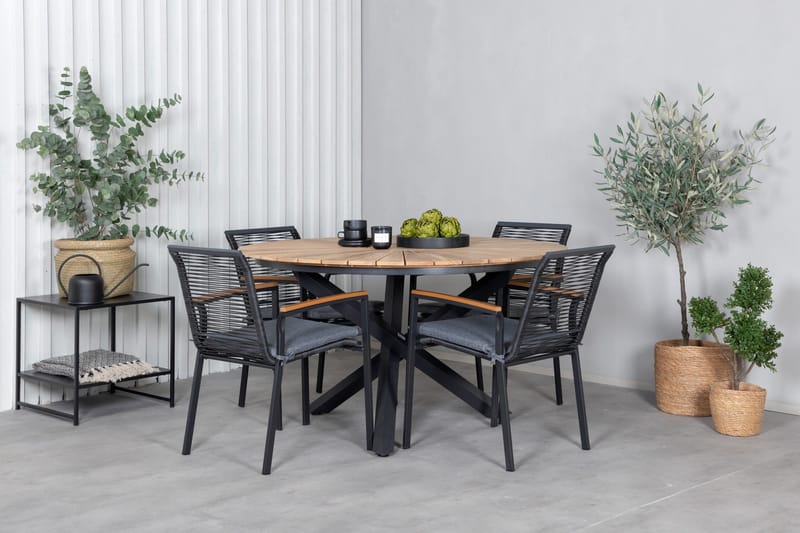 Mexico Matgrupp Utomhus Rund Ø140cm + 4 Dallas Matstolar - Svart - Utemöbler - Utegrupp - Matgrupp utomhus