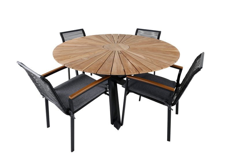 Mexico Matgrupp Utomhus Rund Ø140cm + 4 Dallas Matstolar - Svart - Utemöbler - Utegrupp - Matgrupp utomhus