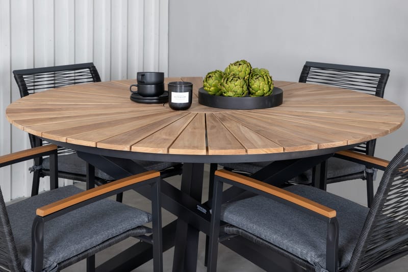 Mexico Matgrupp Utomhus Rund Ø140cm + 4 Dallas Matstolar - Svart - Utemöbler - Utegrupp - Matgrupp utomhus