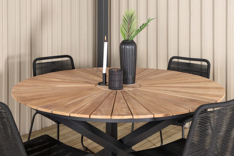 Mexico Matgrupp Utomhus Rund Ø140cm + 4 Lindos Stolar - Svart/Gul - Utemöbler - Utegrupp - Matgrupp utomhus