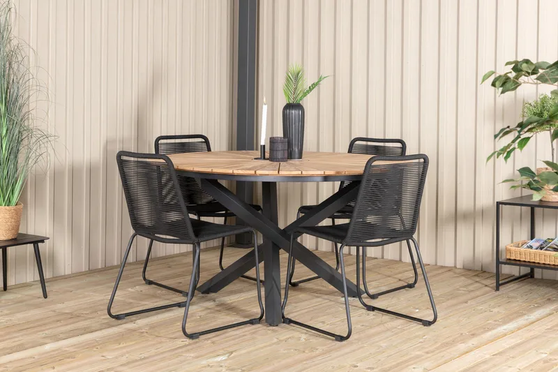 Mexico Matgrupp Utomhus Rund Ø140cm + 4 Lindos Stolar - Svart/Gul - Utemöbler - Utegrupp - Matgrupp utomhus