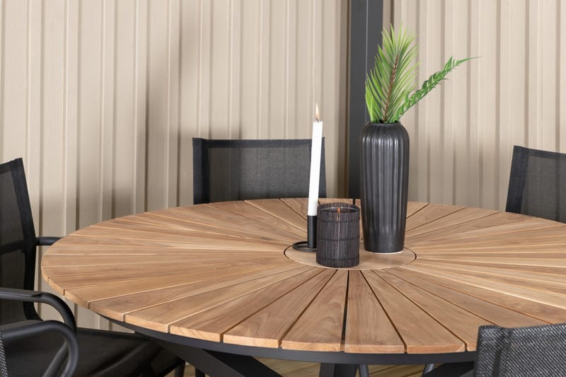 Mexico Matgrupp Utomhus Rund Ø140cm + 6 Alina Matstolar - Svart/Natur - Utemöbler - Utegrupp - Matgrupp utomhus