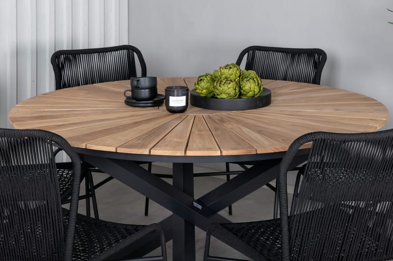 Mexico Matgrupp Utomhus Rund Ø140cm + 6 Julian Matstolar - Brun/Svart - Utemöbler - Utegrupp - Matgrupp utomhus