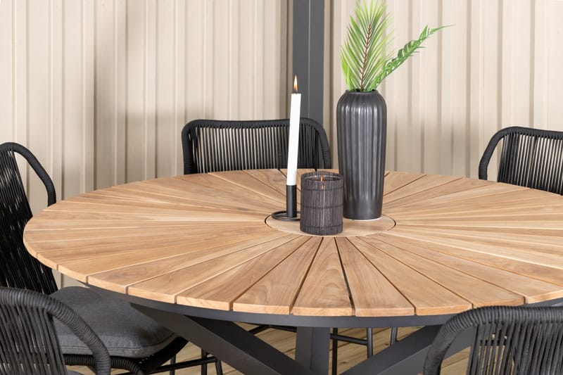 Mexico Matgrupp Utomhus Rund Ø140cm + 6 Julian Matstolar - Brun/Svart - Utemöbler - Utegrupp - Matgrupp utomhus