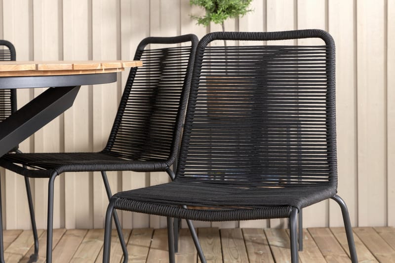 Mexico Matgrupp Utomhus Rund Ø140cm + 6 Lindos Stapelbara Matstolar - Svart - Utemöbler - Utegrupp - Matgrupp utomhus