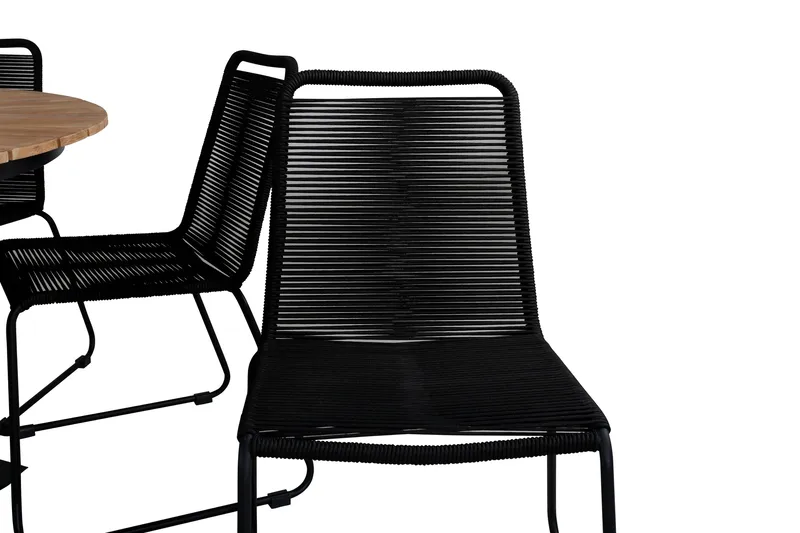 Mexico Matgrupp Utomhus Rund Ø140cm + 6 Lindos Stapelbara Matstolar - Svart - Utemöbler - Utegrupp - Matgrupp utomhus