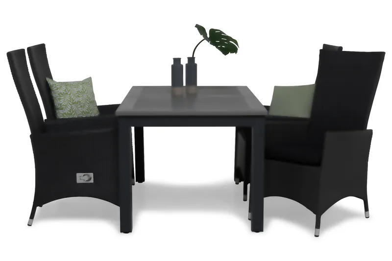 Monaco Matgrupp 152-210 + 4 Jenny Ställbar Fåtölj m Dyna - Svart - Utemöbler - Utegrupp - Matgrupp utomhus