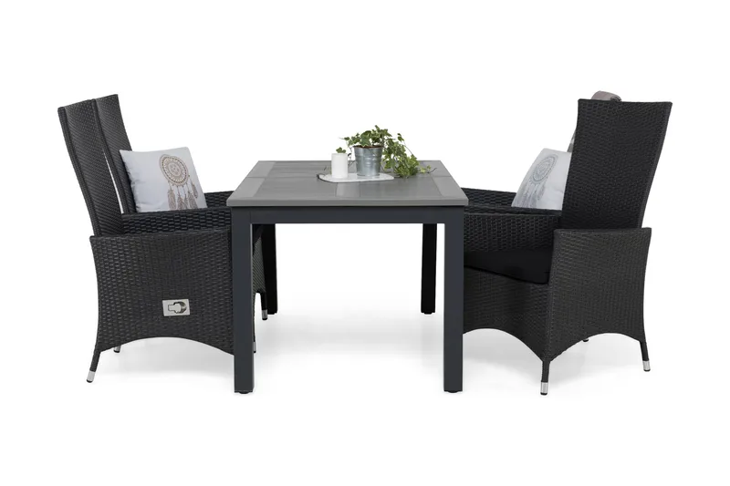 Monaco Matgrupp 152-210 + 4 Jenny Ställbar Fåtölj m Dyna - Svart - Utemöbler - Utegrupp - Matgrupp utomhus