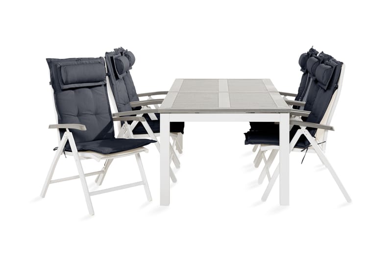 Monaco Matgrupp Utomhus 100x220-280 + 6 Positionsstolar m Dyna - Vit/Grå - Utemöbler - Utegrupp - Matgrupp utomhus