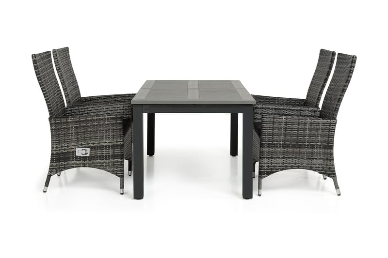 Monaco Matgrupp Utomhus 152-210 + 4 Jenny Ställbar Fåtölj - Svart/Grå - Utemöbler - Utegrupp - Matgrupp utomhus