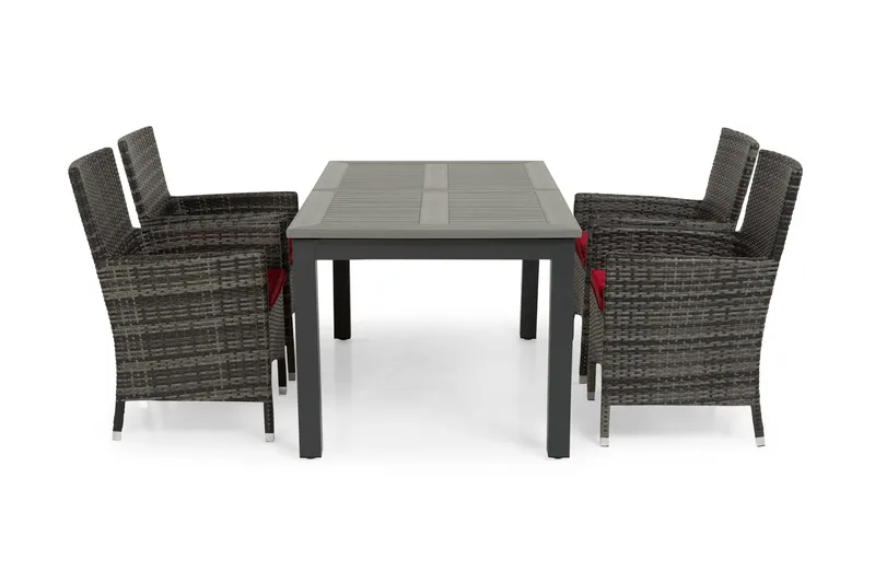 Monaco Matgrupp Utomhus 152-210 + 4 Thor Fåtölj, Svart/Grå