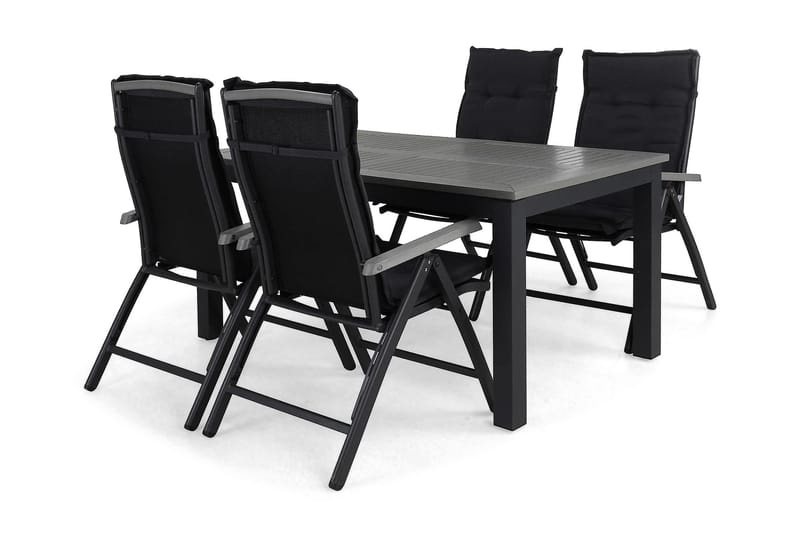 Monaco Matgrupp Utomhus 152-210 + 4 Positionsstol Lyx m Dyna, Svart/Svart/Grå