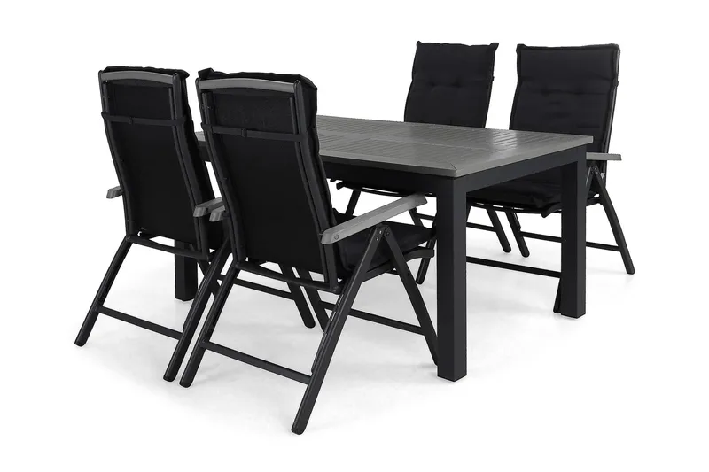 Monaco Matgrupp Utomhus 152-210 + 4 Positionsstol Lyx m Dyna, Svart/Svart/Grå