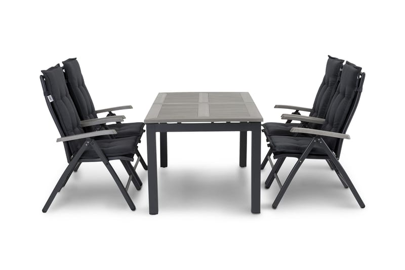 Monaco Matgrupp Utomhus 152-210 + 4 Positionsstol Lyx, Svart/Svart
