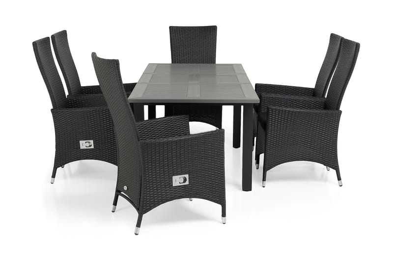 Monaco Matgrupp Utomhus 152-210 + 6 Jenny Ställbar Fåtölj, Svart