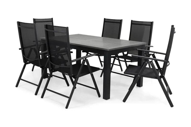 Monaco Matgrupp Utomhus 152-210 + 6 Maggie Positionsstol, Svart