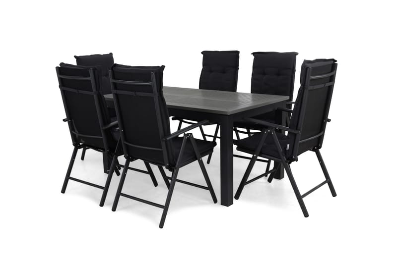 Monaco Matgrupp Utomhus 152-210 + 6 Maggie Positionsstol m Dyna, Svart/Svart/Grå