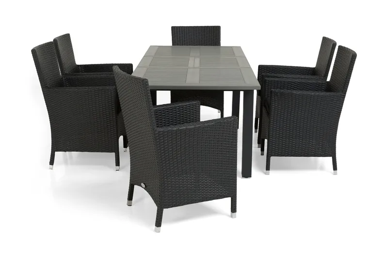 Monaco Matgrupp Utomhus 152-210 + 6 Thor Fåtölj, Svart/Svart