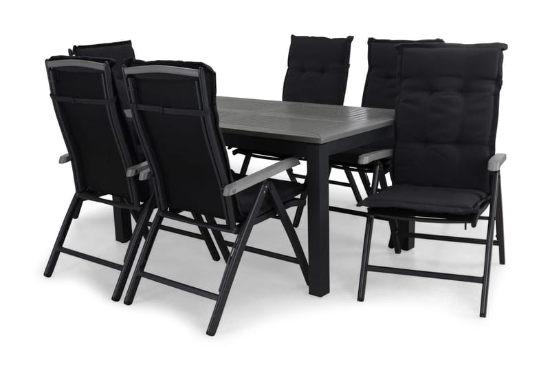 Monaco Matgrupp Utomhus 152-210 + 6 Positionsstol Lyx m Dyna, Svart/Svart/Grå