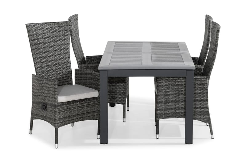 Monaco Matgrupp Utomhus 152-210x90 + 4 Jenny Fåtölj Ställbar m Dyna - Svart/Grå/Offwhite - Utemöbler - Utegrupp - Matgrupp utomhus
