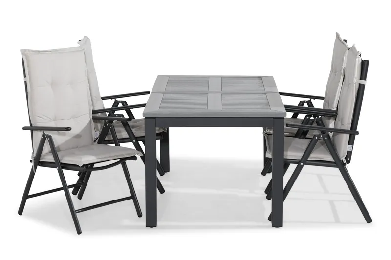 Monaco Matgrupp Utomhus 152-210x90 + 4 Maggie Positionsstol m Dyna - Svart/Offwhite - Utemöbler - Utegrupp - Matgrupp utomhus