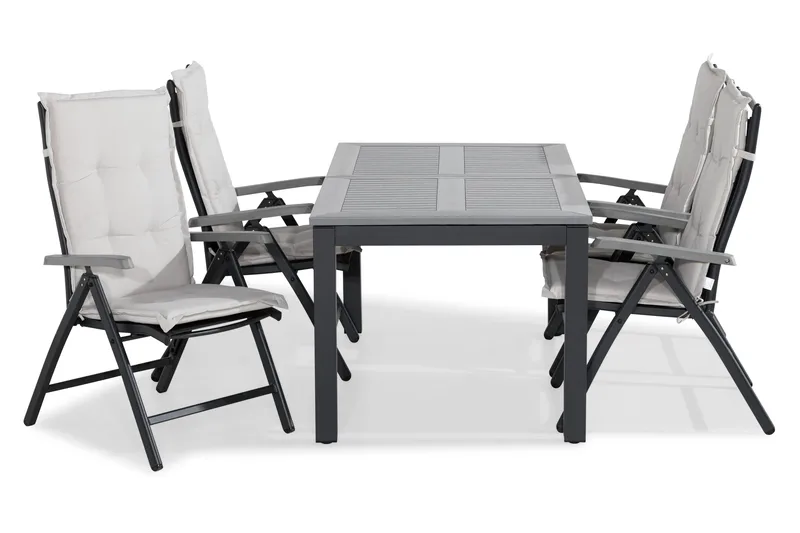 Monaco Matgrupp Utomhus 152-210x90 + 4 Monaco Positionsstol m Dyna - Svart/Grå/Offwhite - Utemöbler - Utegrupp - Matgrupp utomhus