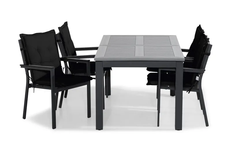 Monaco Matgrupp Utomhus 152-210x90 + 4 Tunis Stapelstol m Dyna - Svart - Utemöbler - Utegrupp - Matgrupp utomhus