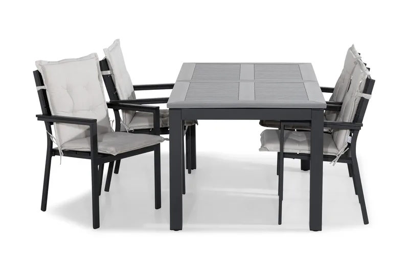 Monaco Matgrupp Utomhus 152-210x90 + 4 Tunis Stapelstol m Dyna, Svart/Offwhite