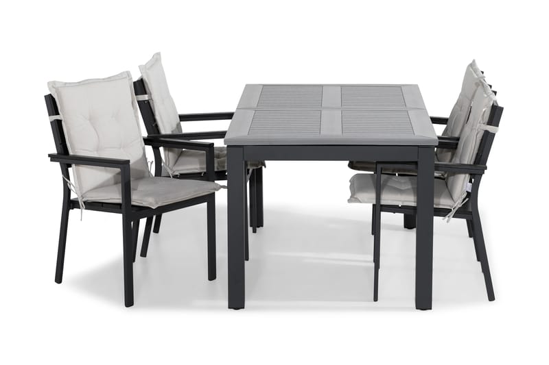 Monaco Matgrupp Utomhus 152-210x90 + 4 Tunis Stapelstol m Dyna - Svart/Offwhite - Utemöbler - Utegrupp - Matgrupp utomhus