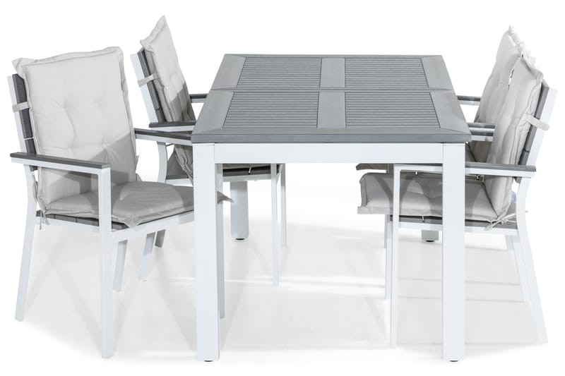 Monaco Matgrupp Utomhus 152-210x90 + 4 Tunis Stapelstol m Dyna - Vit/Grå/Offwhite - Utemöbler - Utegrupp - Matgrupp utomhus