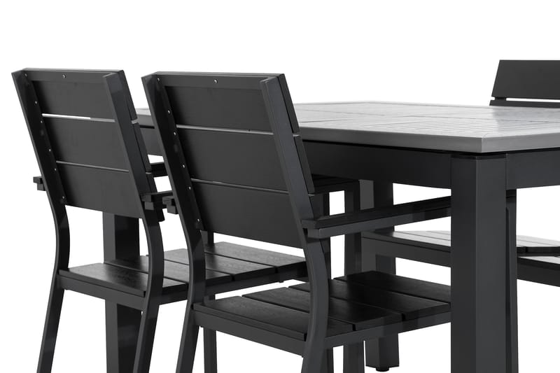 Monaco Matgrupp Utomhus 152-210x90 + 4 Tunis Stapelstol - Svart - Utemöbler - Utegrupp - Matgrupp utomhus