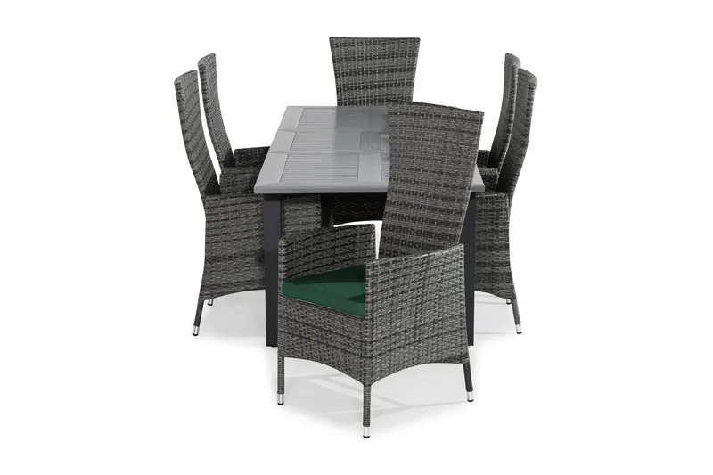 Monaco Matgrupp Utomhus 152-210x90 + 6 Jenny Fåtölj Ställbar m Dyna - Svart/Grå/Grön - Utemöbler - Utegrupp - Matgrupp utomhus