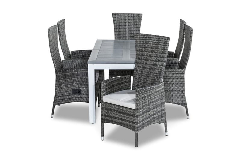 Monaco Matgrupp Utomhus 152-210x90 + 6 Jenny Fåtölj Ställbar m Dyna - Vit/Grå/Offwhite - Utemöbler - Utegrupp - Matgrupp utomhus